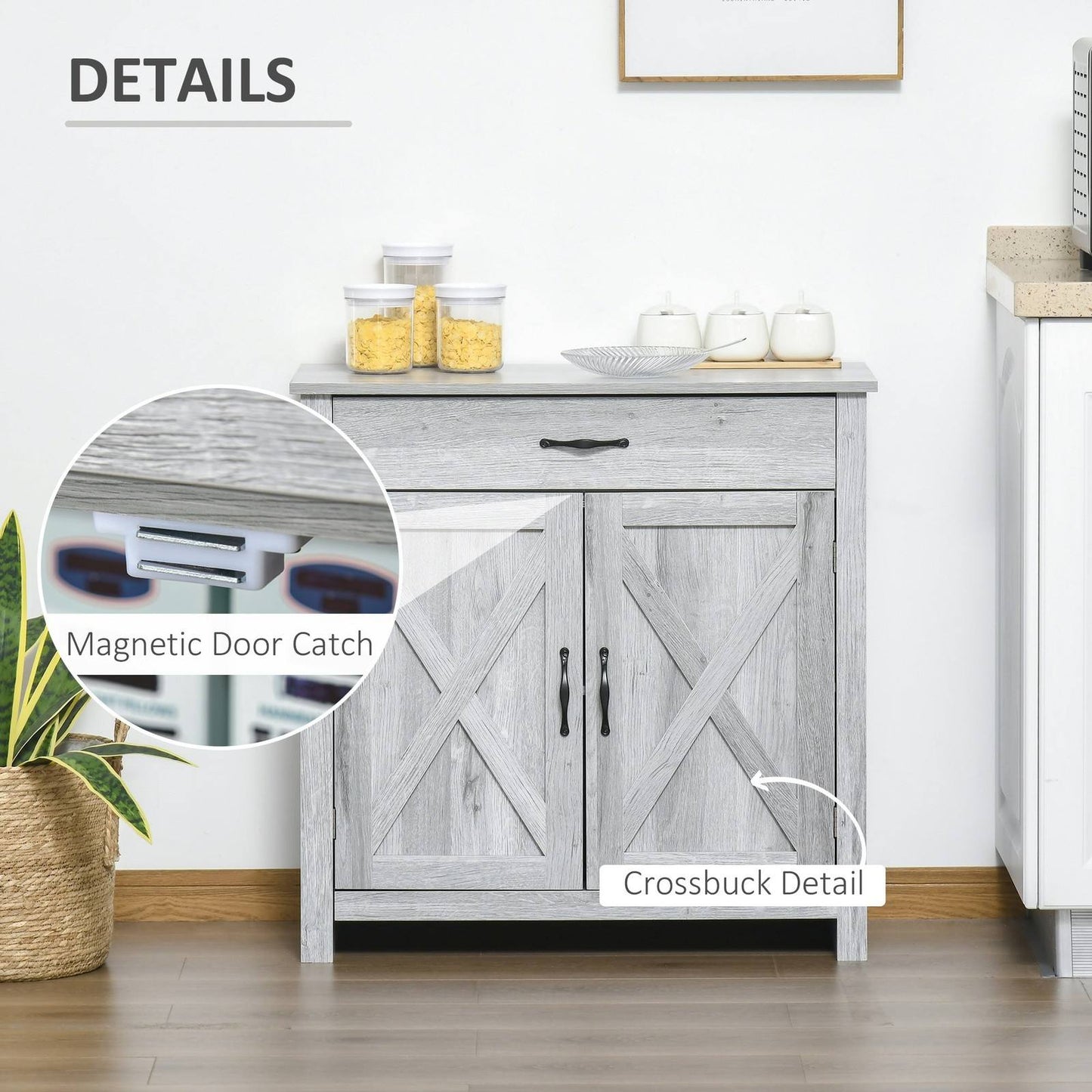 Farmhouse Barn Door Sideboard Storage Cabinet Coffee Bar for LIVING Room  Grey Grain