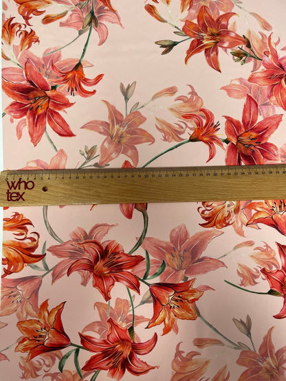 Orange and Red Lily Floral Fabric
