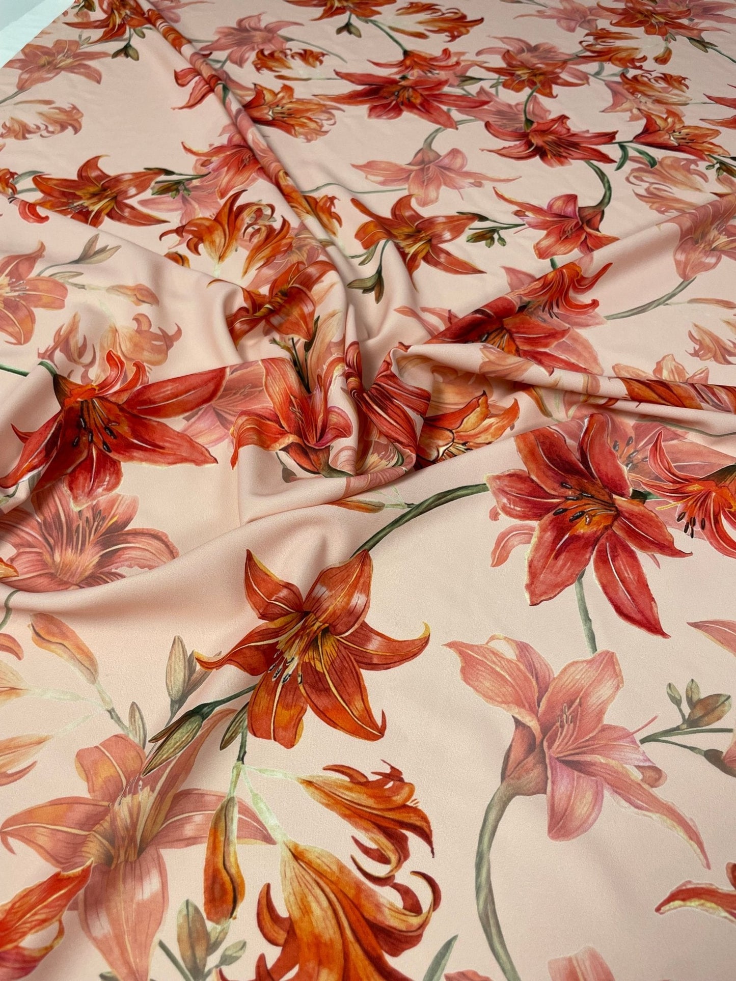 Orange and Red Lily Floral Fabric