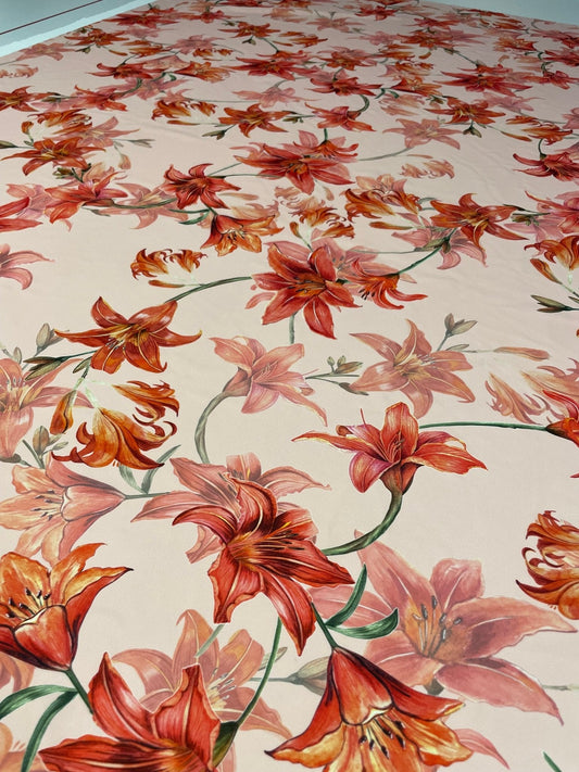 Orange and Red Lily Floral Fabric