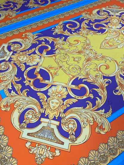 Orange & Blue Baroque Crepe Fabric by the Metre – Fashion
