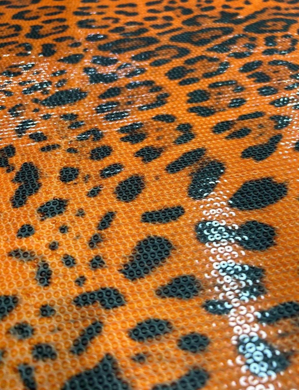 Orange Leopard Print Sequin Fabric, 2- Way Stretch Sequin Fabric By The Yard