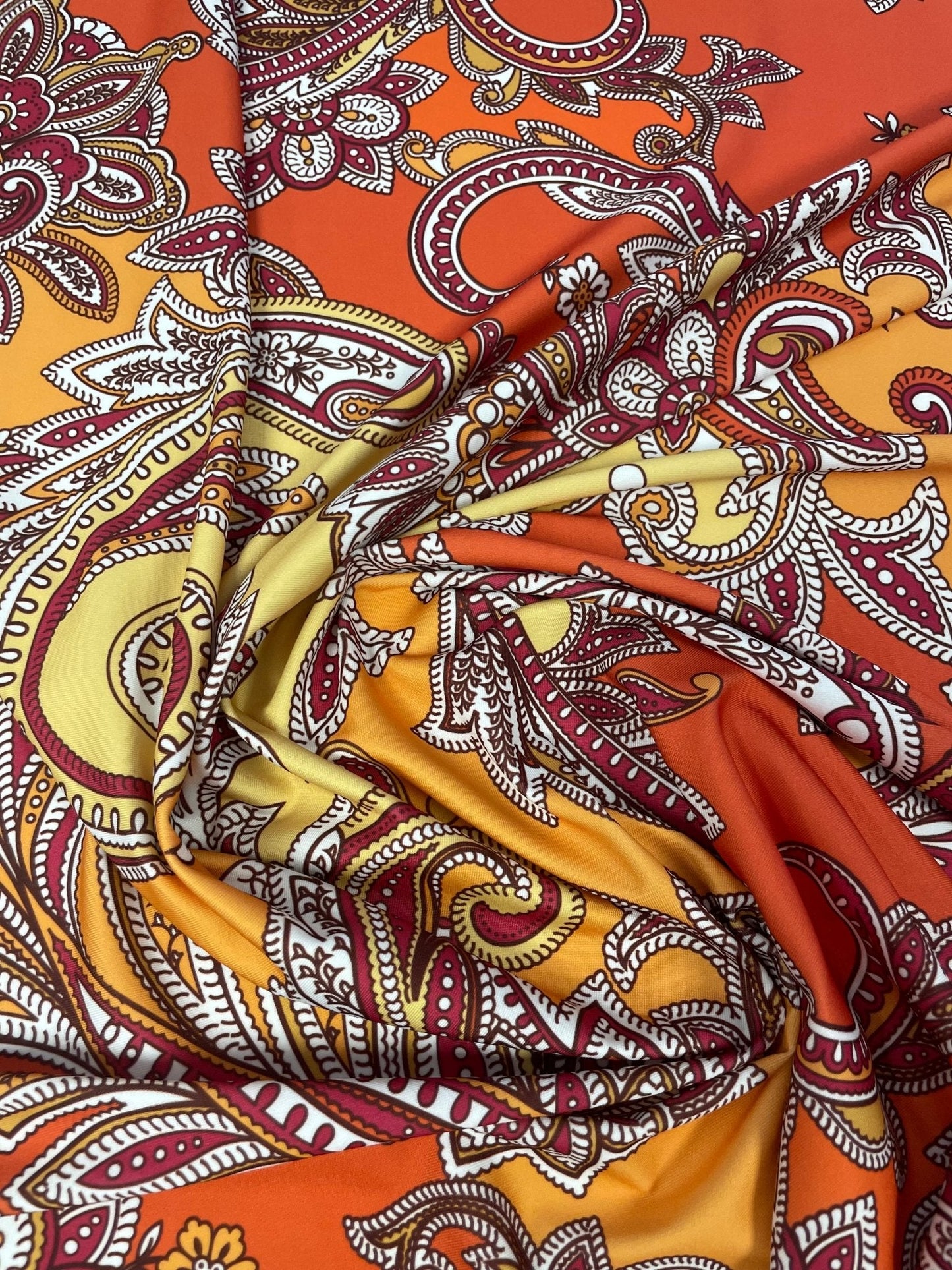 Orange & Pink Paisley Fabric by the Metre – Vibrant Design