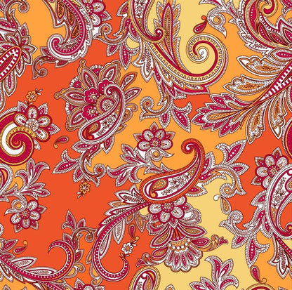 Orange & Pink Paisley Fabric by the Metre – Vibrant Design