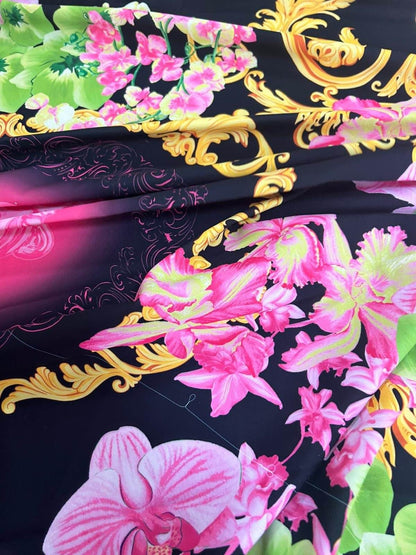 Orchid Floral Swirl Print Fabric – Fabric by Metre, Multiple Options for Sewing & Dressmaking
