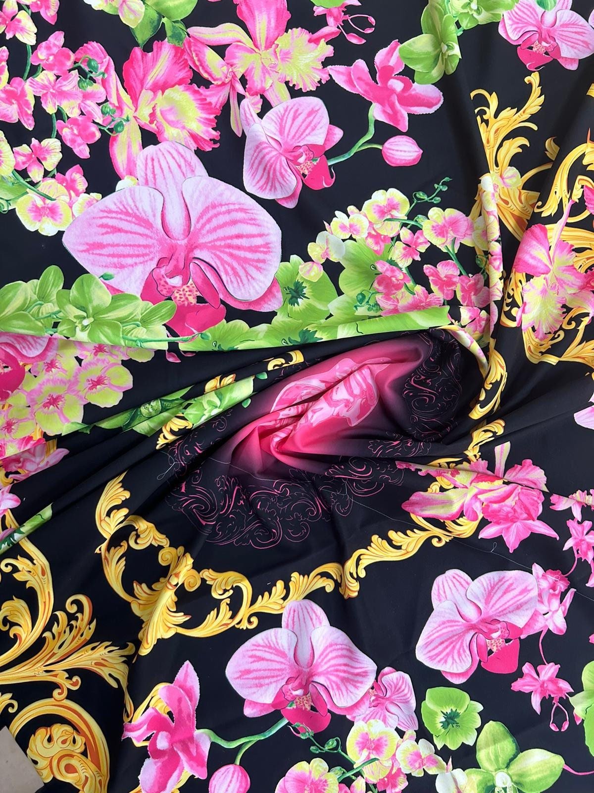 Orchid Floral Swirl Print Fabric