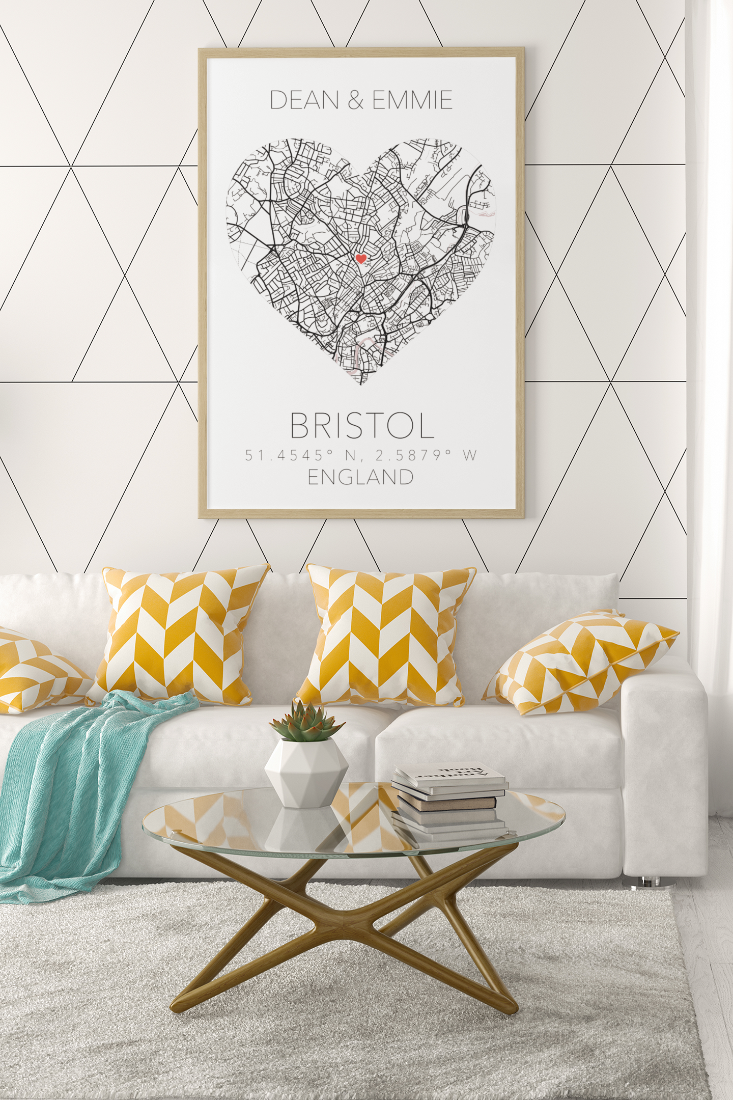 Couples Love Heart Map Any City & Country with Coordinates Personalised Wall Decor Print with 10 New Styles