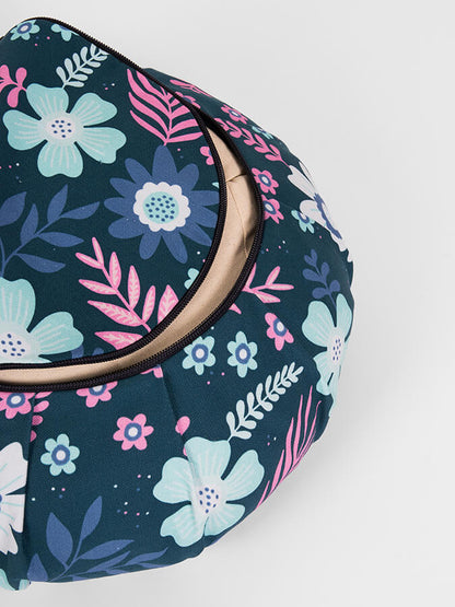 Yoga Studio Organic Cotton Buckwheat Round Floral Meditation Zafu Cushion