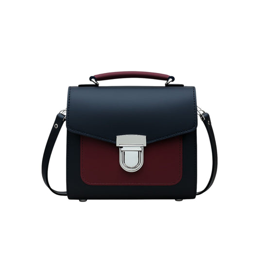 Handmade Leather Two Tone Sugarcube Handbag - Black & Oxblood