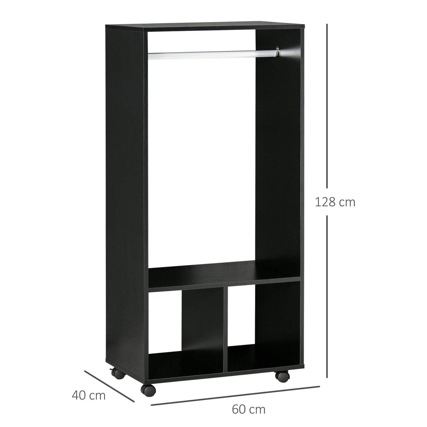 Rolling Open Wardrobe w/ Hanging Rod Storage Shelves Closet Organizer