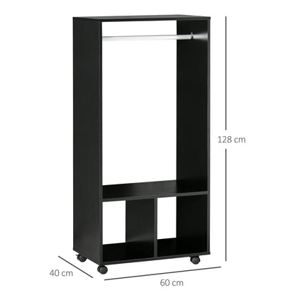 Rolling Open Wardrobe w/ Hanging Rod Storage Shelves Closet Organizer