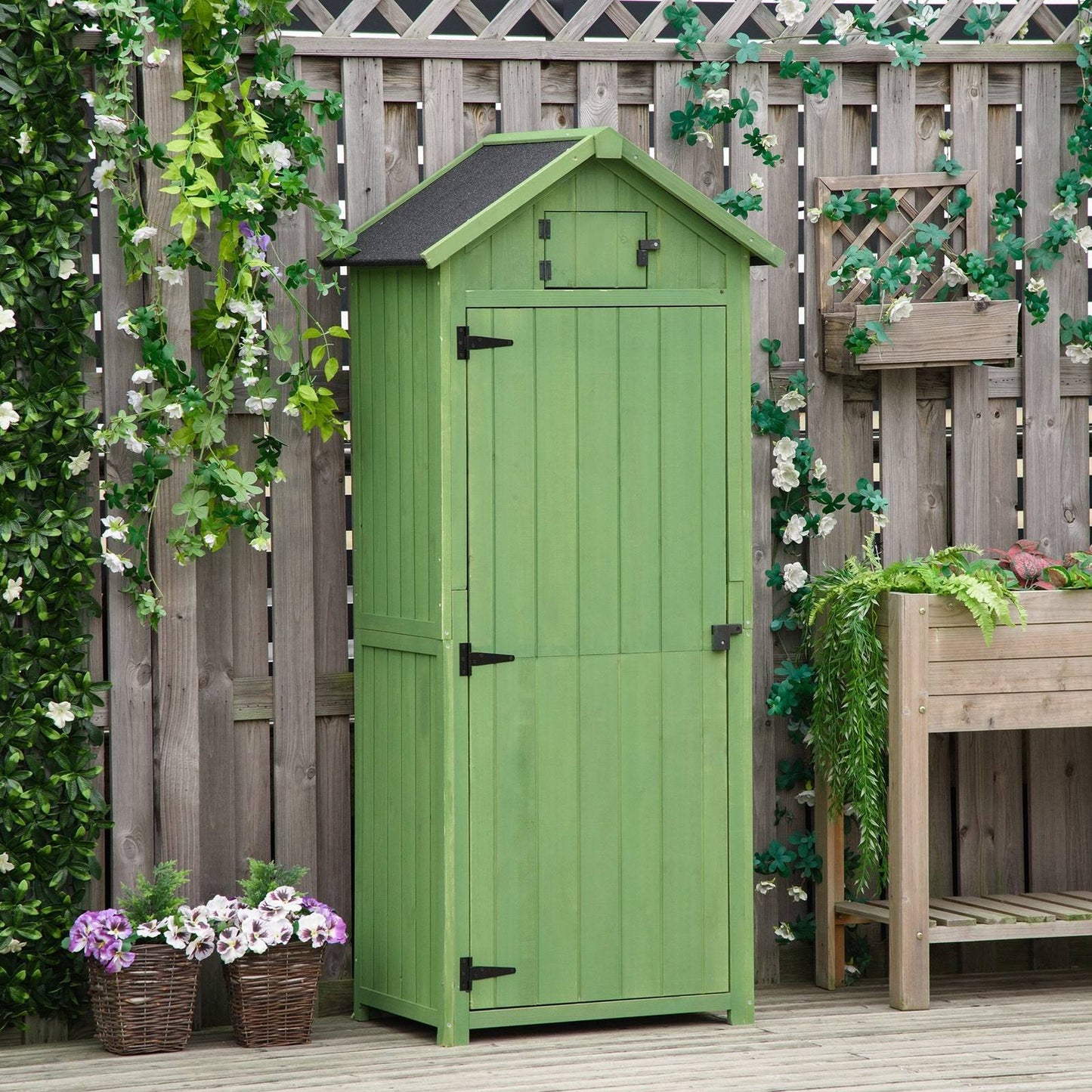 Rustica 179cm Single Door Apex Garden Store Fir Wood Green by Steadfast