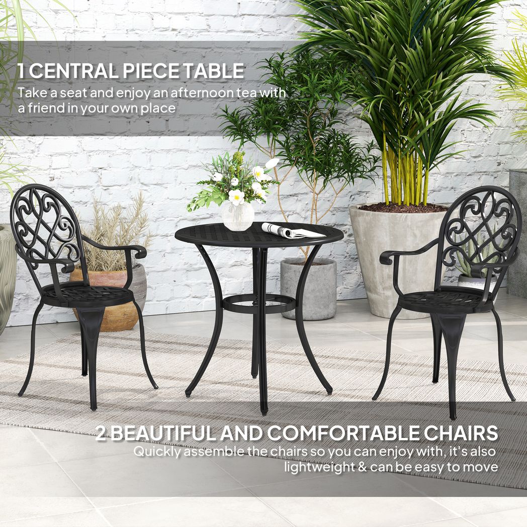 Outsunny 3PCs Bistro Set,  Aluminium Garden Table and Chairs