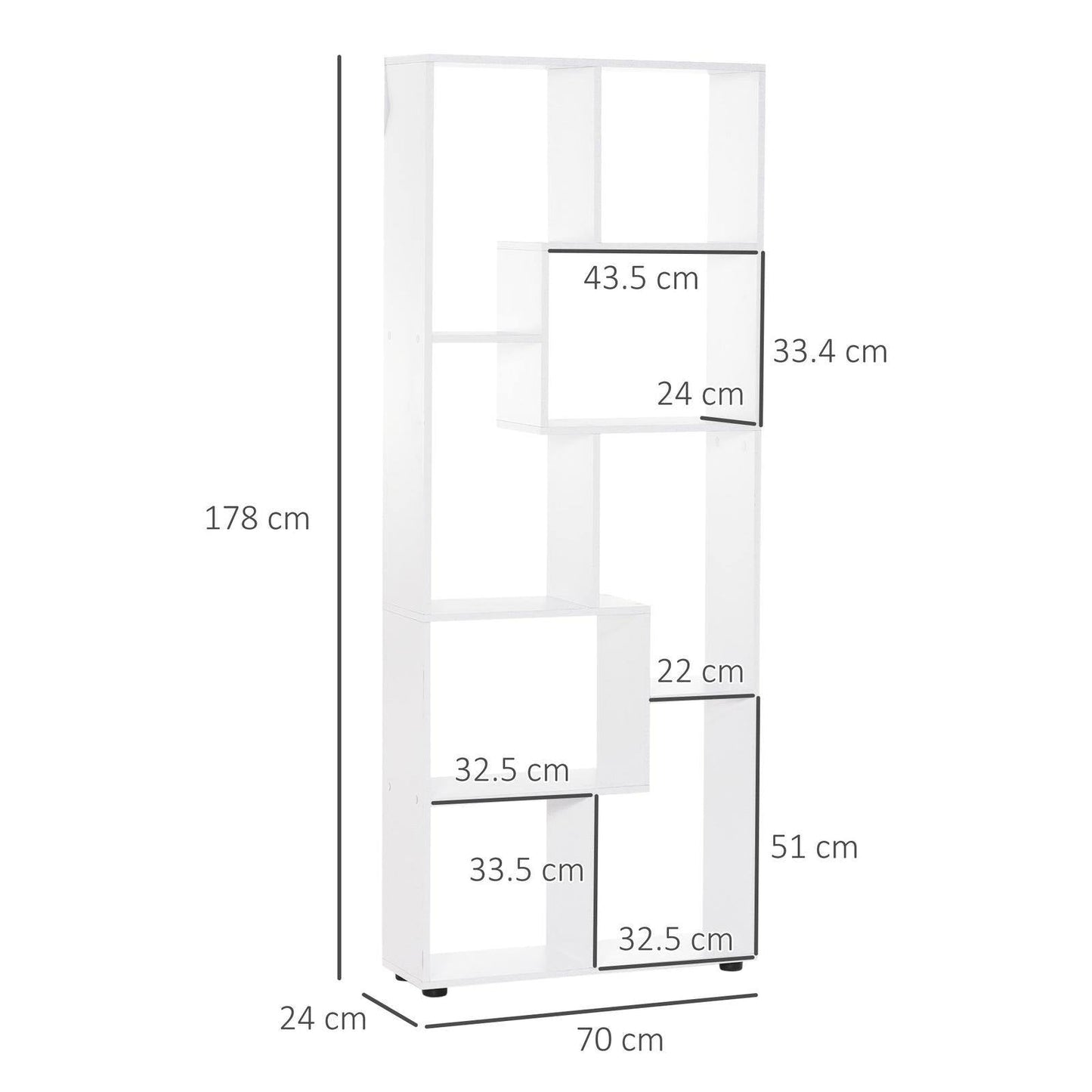 Homcom 8-Tier Freestanding Bookcase W/ Melamine Surface Anti-Tipping Foot Pads Home Display Storage Grid Stand Bedroom Living Room Furniture Modern Style - White