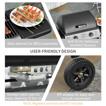 Outsunny Propane Gas Barbecue Grill 2 Burner Cooking BBQ 5.6 kW w/ Side Shelves