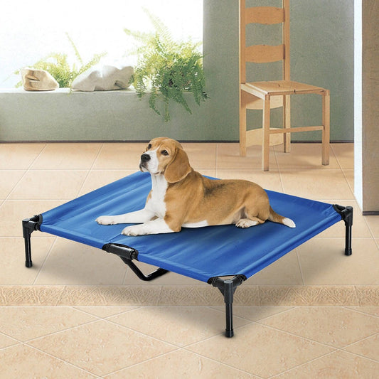 Pawhut Large Dogs Portable Elevated Fabric Bed For Camping Outdoors Blue