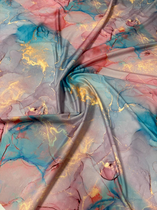 Pastel Marble Effect Fabric with Gold Veins | Fabric by Metre