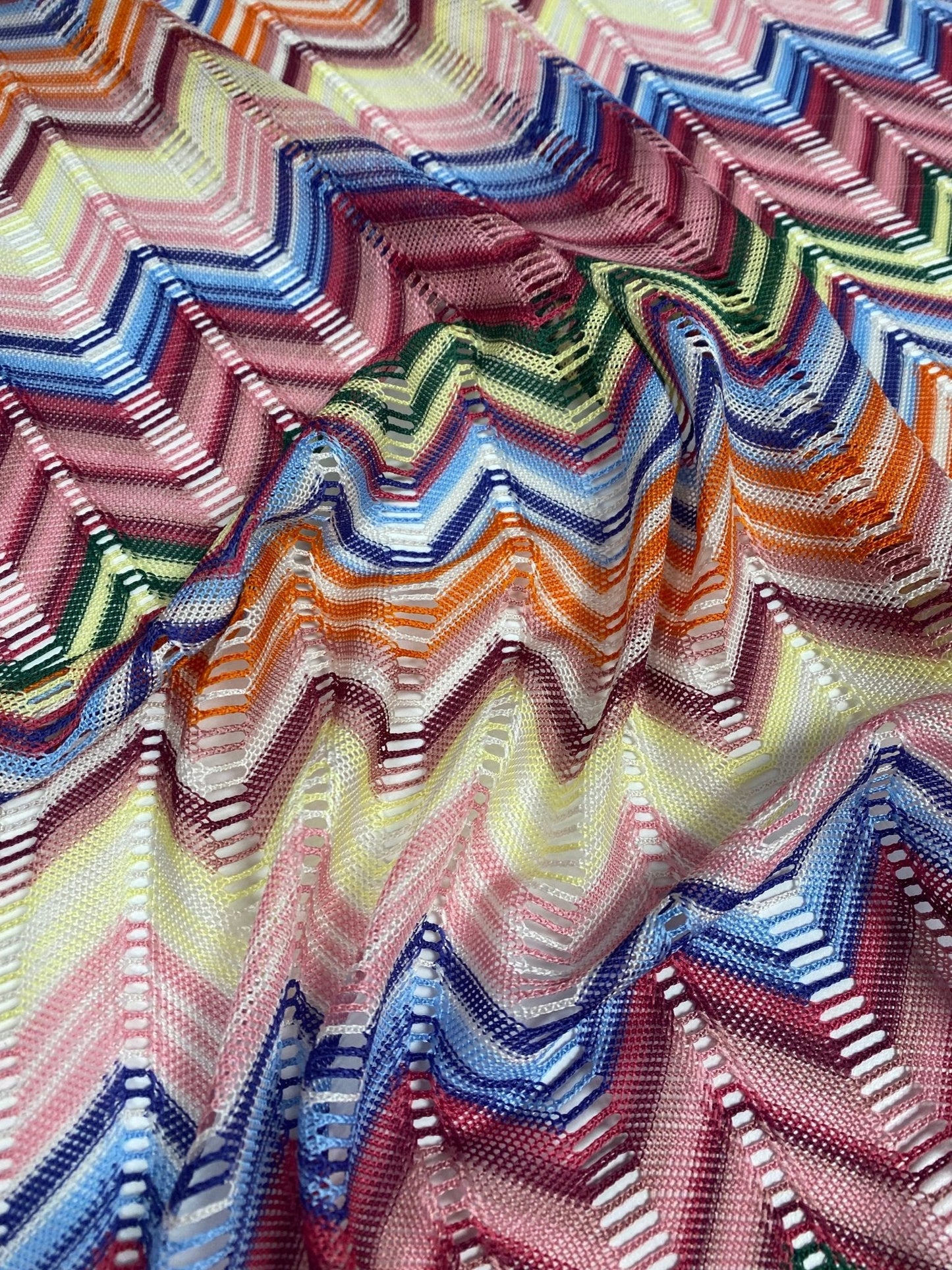 Pastel Multicolor Chevron Mesh Fabric