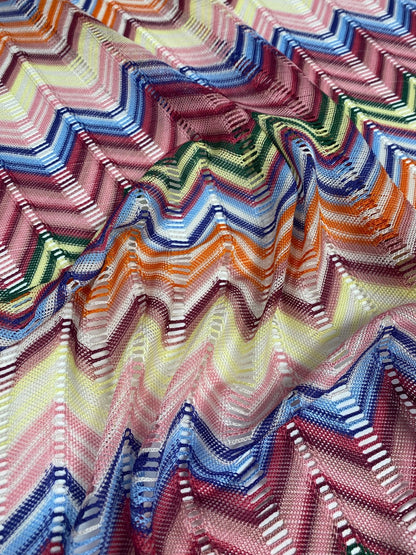 Pastel Multicolor Chevron Mesh Fabric