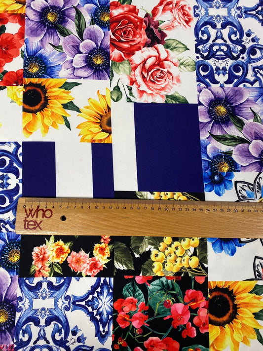 Patchwork Floral Crepe Fabric by the Metre – Colourful & Unique