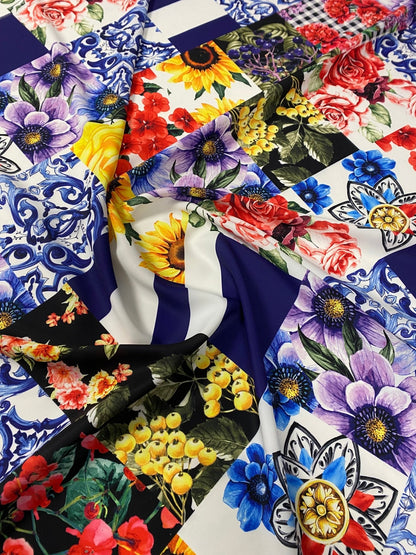 Patchwork Floral Crepe Fabric by the Metre – Colourful & Unique