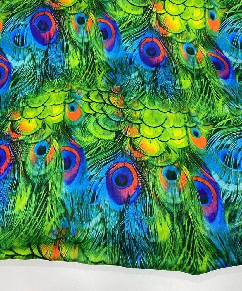 Peacock Feather Fabric – Available in Satin, Crepe, Spandex & Chiffon | By Metre