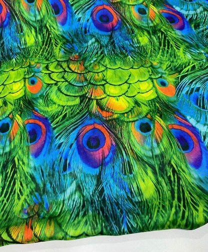 Peacock Feather Fabric – Available in Satin, Crepe, Spandex & Chiffon | By Metre