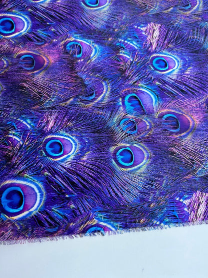 Purple Peacock Feather Pattern Fabric