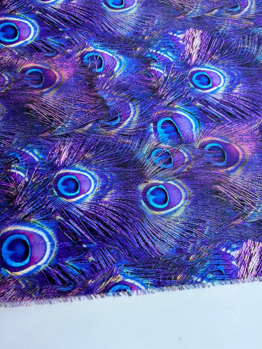 Purple Peacock Feather Pattern Fabric