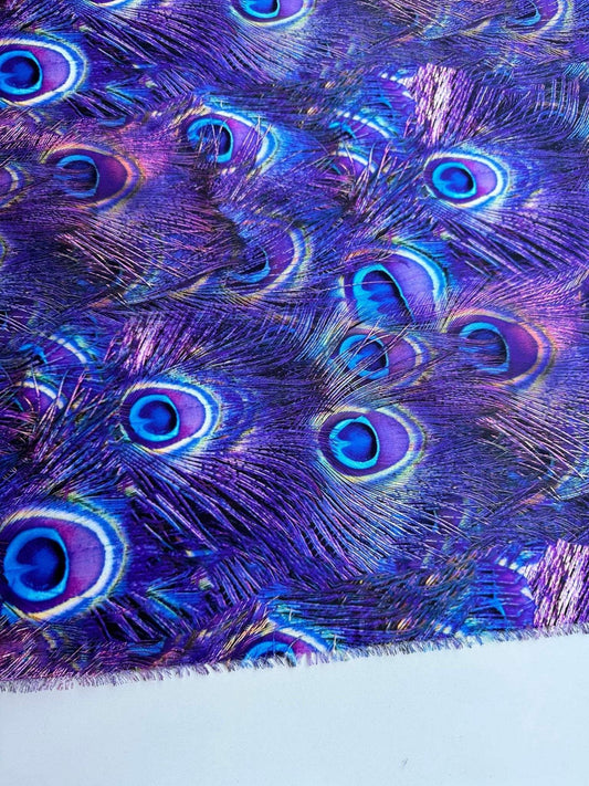 Purple Peacock Feather Pattern Fabric