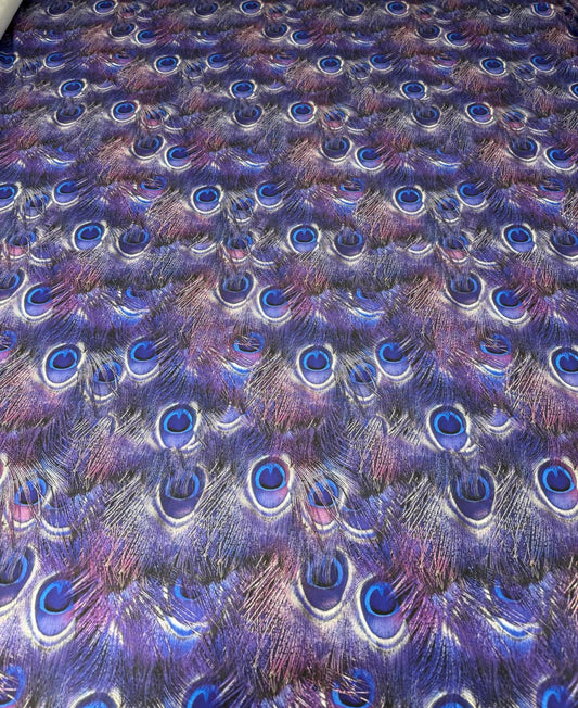Peacock Feather Print Fabric in Blue & Purple | Fabric by Metre