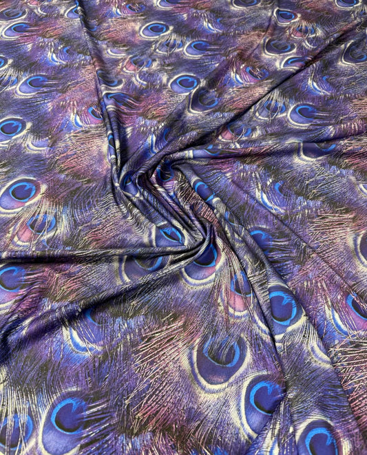 Peacock Feather Print Fabric in Blue & Purple | Fabric by Metre