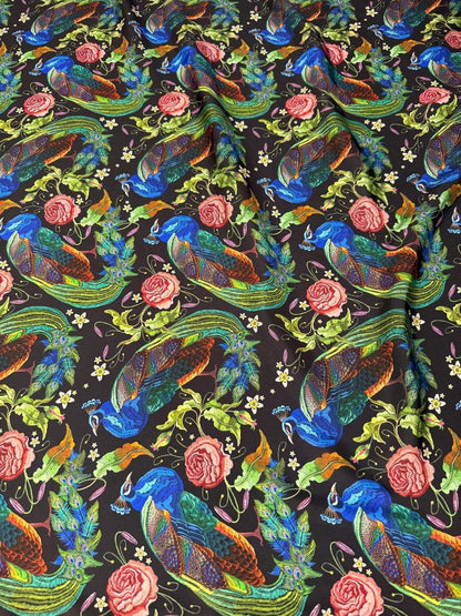 Peacock Rose Fabric – Available in Satin, Crepe, Spandex & Chiffon | By Metre