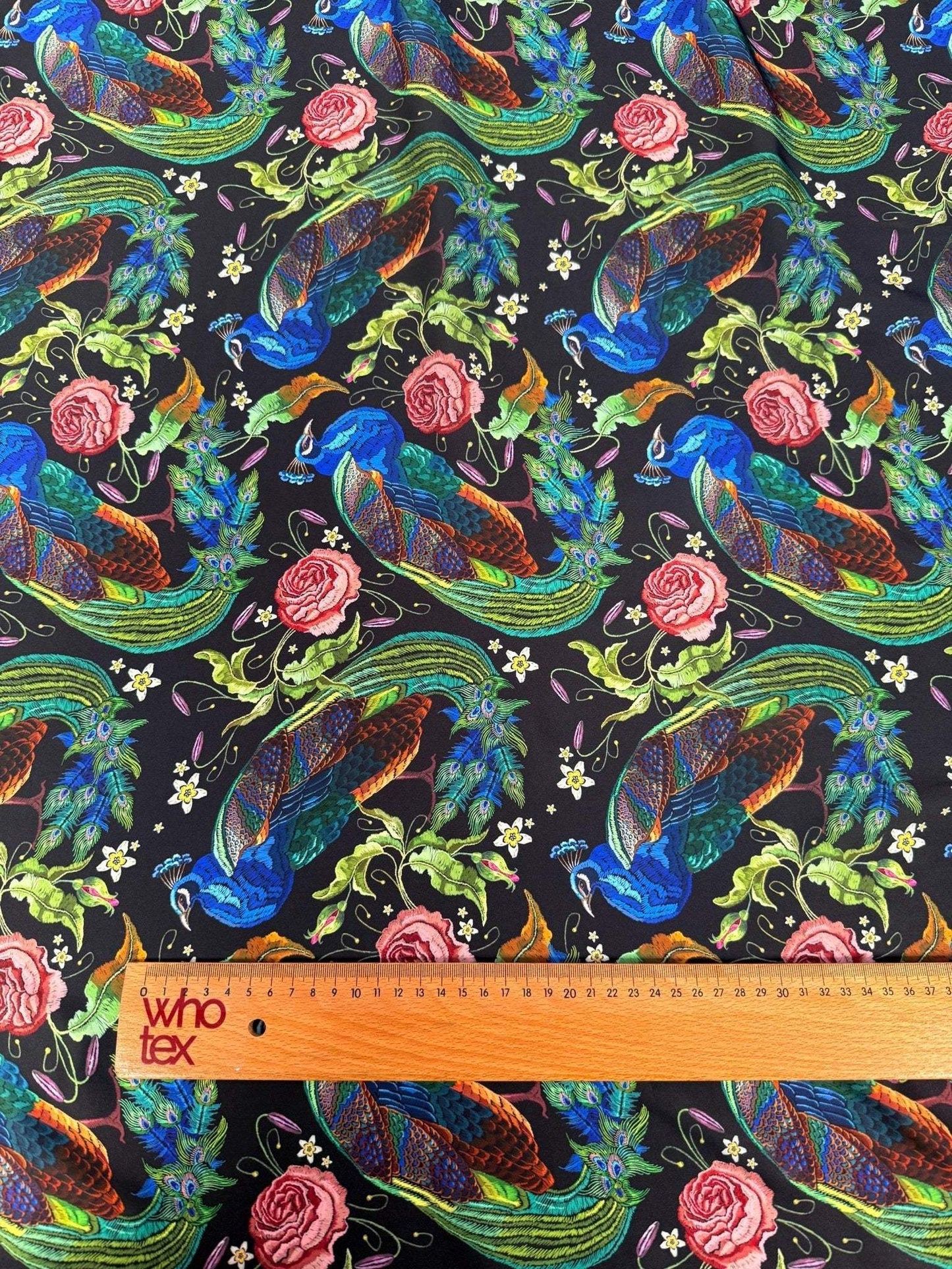 Peacock Rose Fabric – Available in Satin, Crepe, Spandex & Chiffon | By Metre