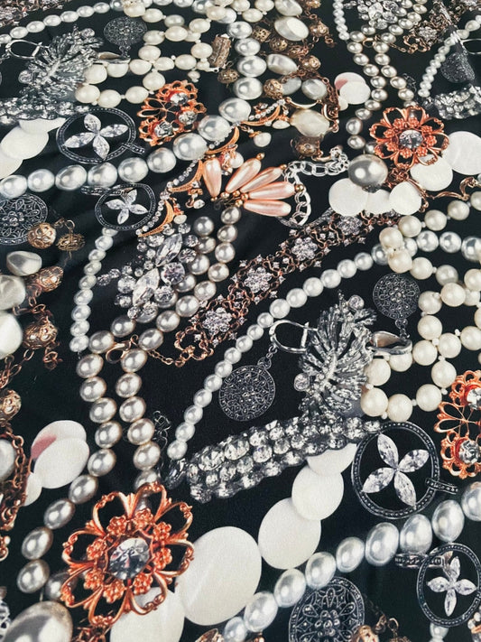 Black Jewelry Fabric with Pearl Pattern for Elegant Accessories