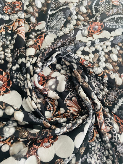 Black Jewelry Fabric with Pearl Pattern for Elegant Accessories