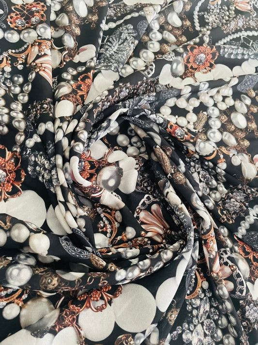 Black Jewelry Fabric with Pearl Pattern for Elegant Accessories