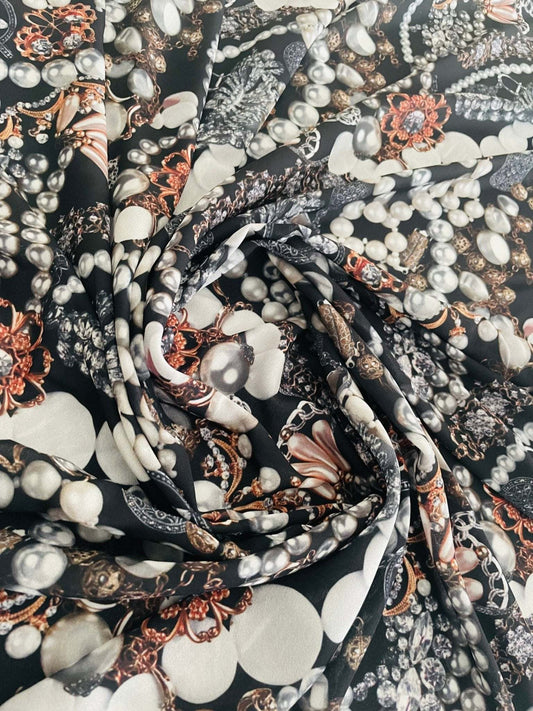 Black Jewelry Fabric with Pearl Pattern for Elegant Accessories