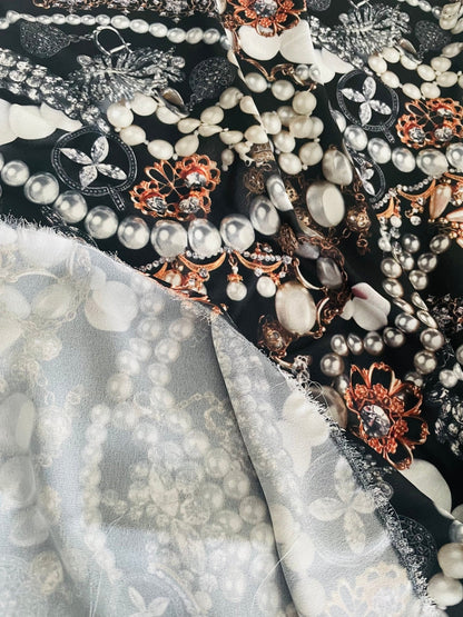 Black Jewelry Fabric with Pearl Pattern for Elegant Accessories