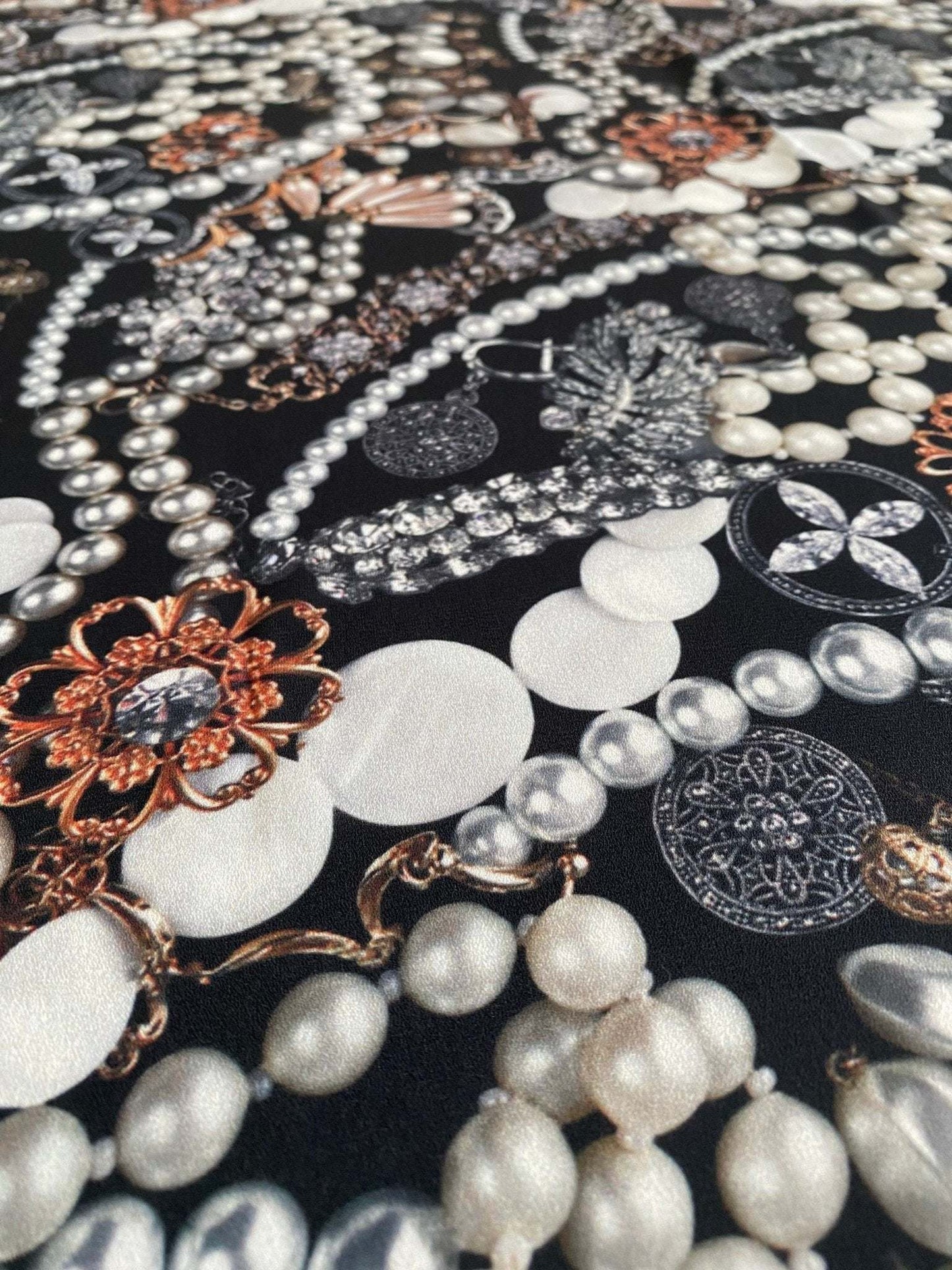 Black Jewelry Fabric with Pearl Pattern for Elegant Accessories – Multiple Fabric Options, Sold by Metre
