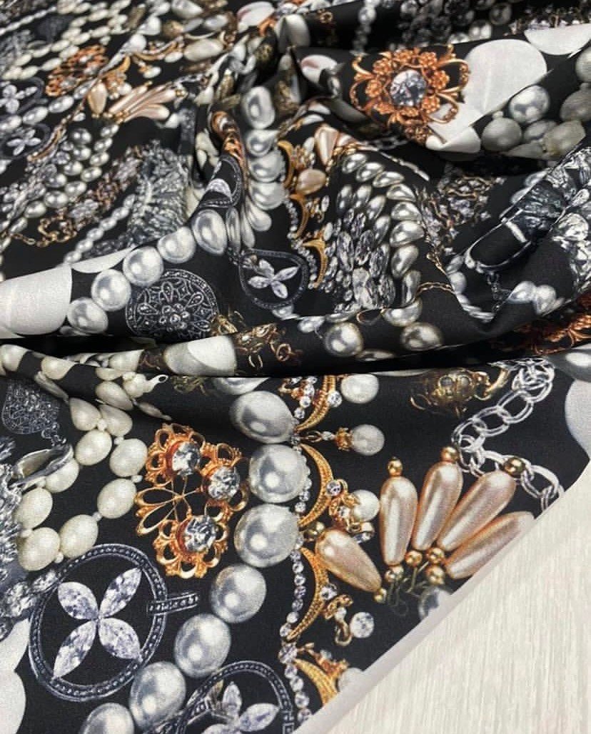 Black Jewelry Fabric with Pearl Pattern for Elegant Accessories
