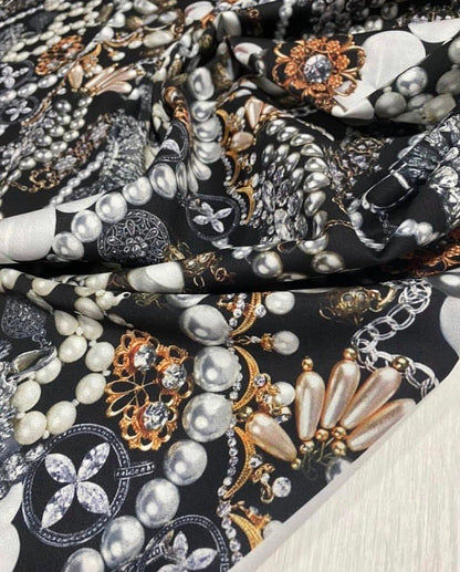 Black Jewelry Fabric with Pearl Pattern for Elegant Accessories