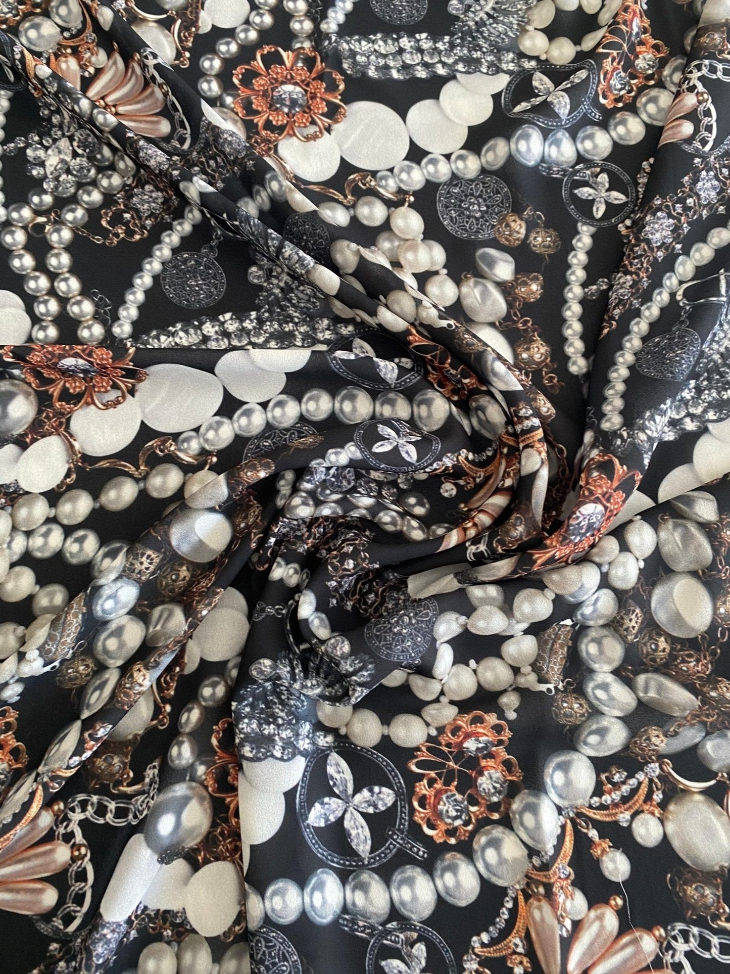 Black Jewelry Fabric with Pearl Pattern for Elegant Accessories