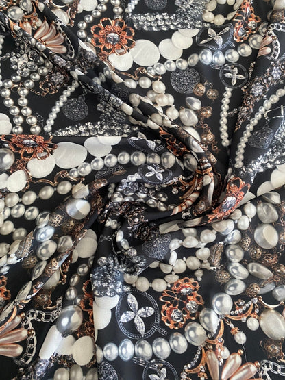 Black Jewelry Fabric with Pearl Pattern for Elegant Accessories
