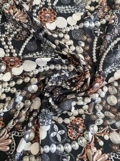 Black Jewelry Fabric with Pearl Pattern for Elegant Accessories – Multiple Fabric Options, Sold by Metre