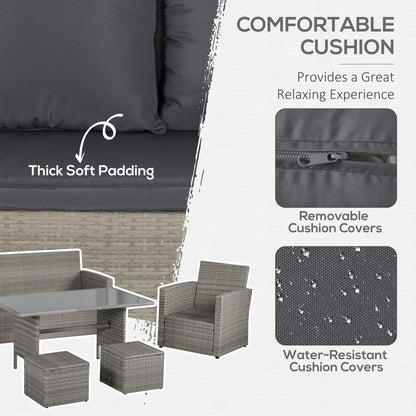 6-Pieces Outdoor PE Rattan Garden Furniture Set with Three-seat