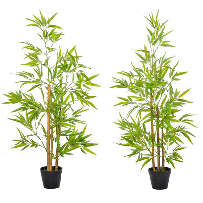 Outsunny Set Of 2 Artificial Bamboo Trees Decorative Plant With Nursery Pot For Indoor Outdoor Dcor 120cm