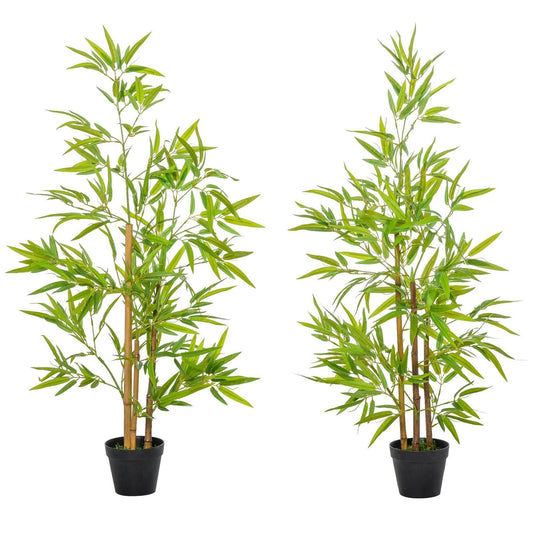 Outsunny Set Of 2 Artificial Bamboo Trees Decorative Plant With Nursery Pot For Indoor Outdoor Dcor 120cm