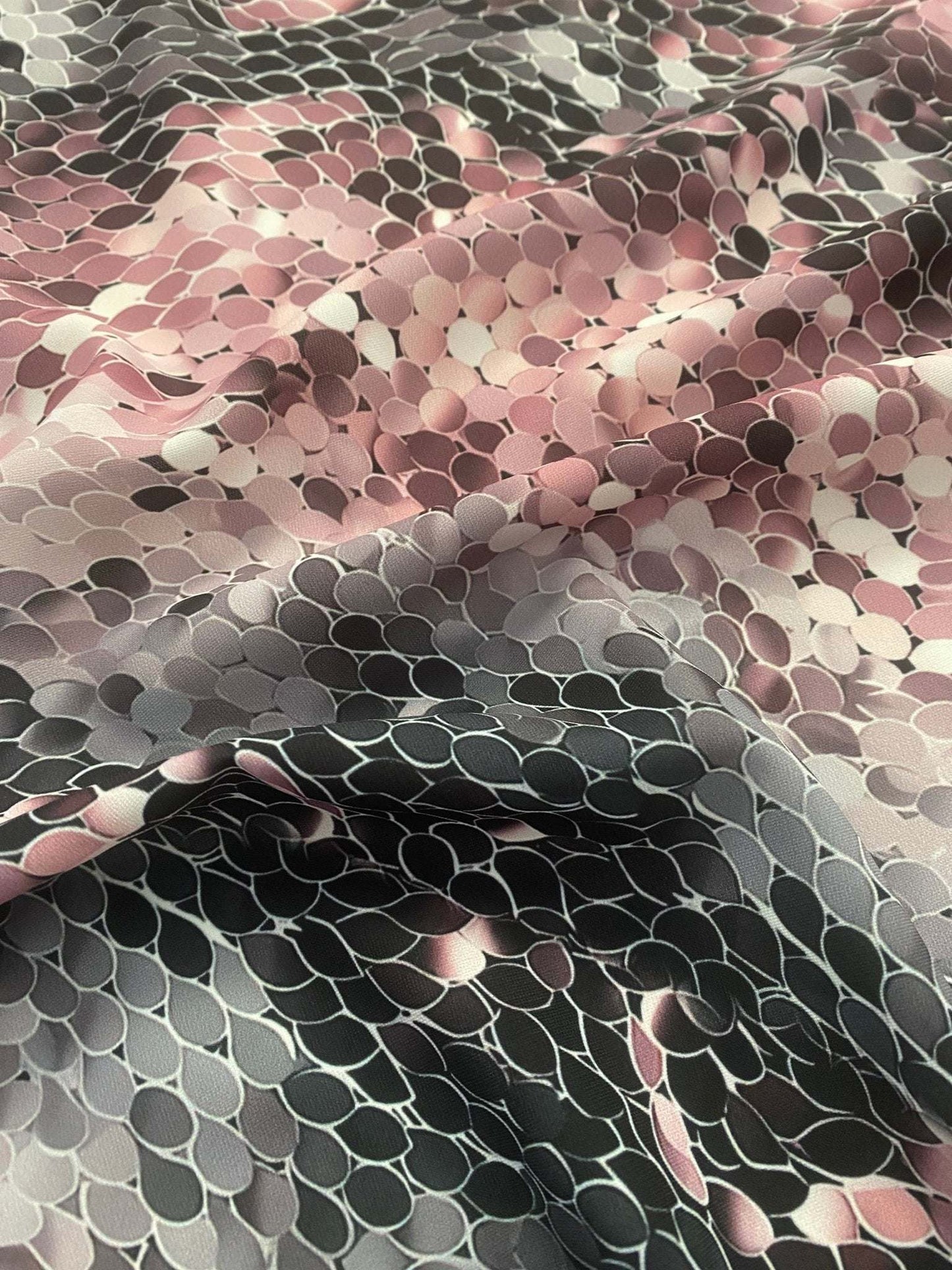 Pink and Black Abstract Scales Fabric – Custom Printed Fabric on Satin, Crepe, Spandex or Chiffon