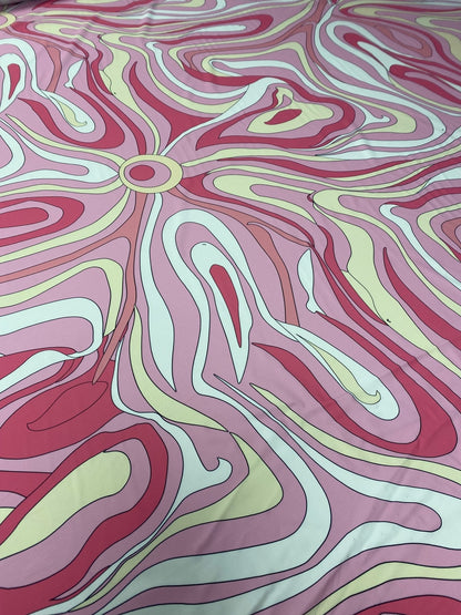 Pink and Yellow Psychedelic Swirl Print Fabric